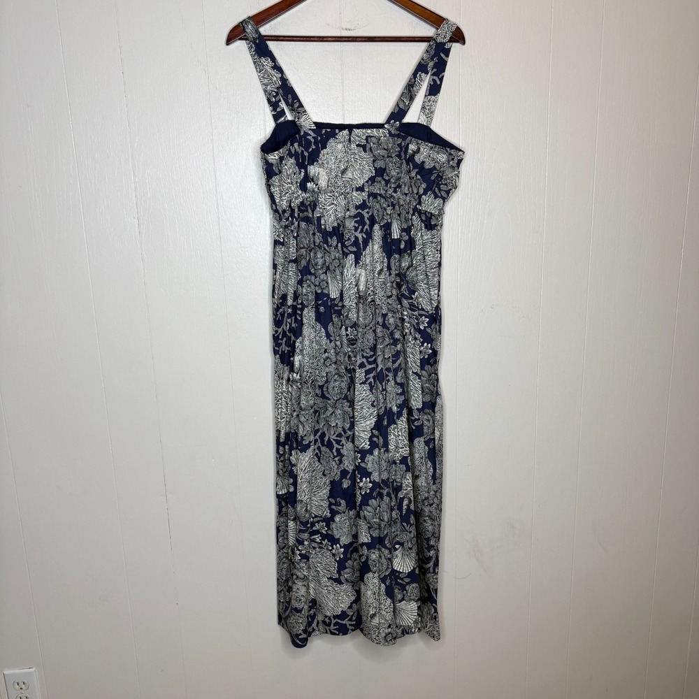 J Crew Collection Gathered Midi Dress 10 Navy Blue Ratti Seashell Coastal - Picture 10 of 11
